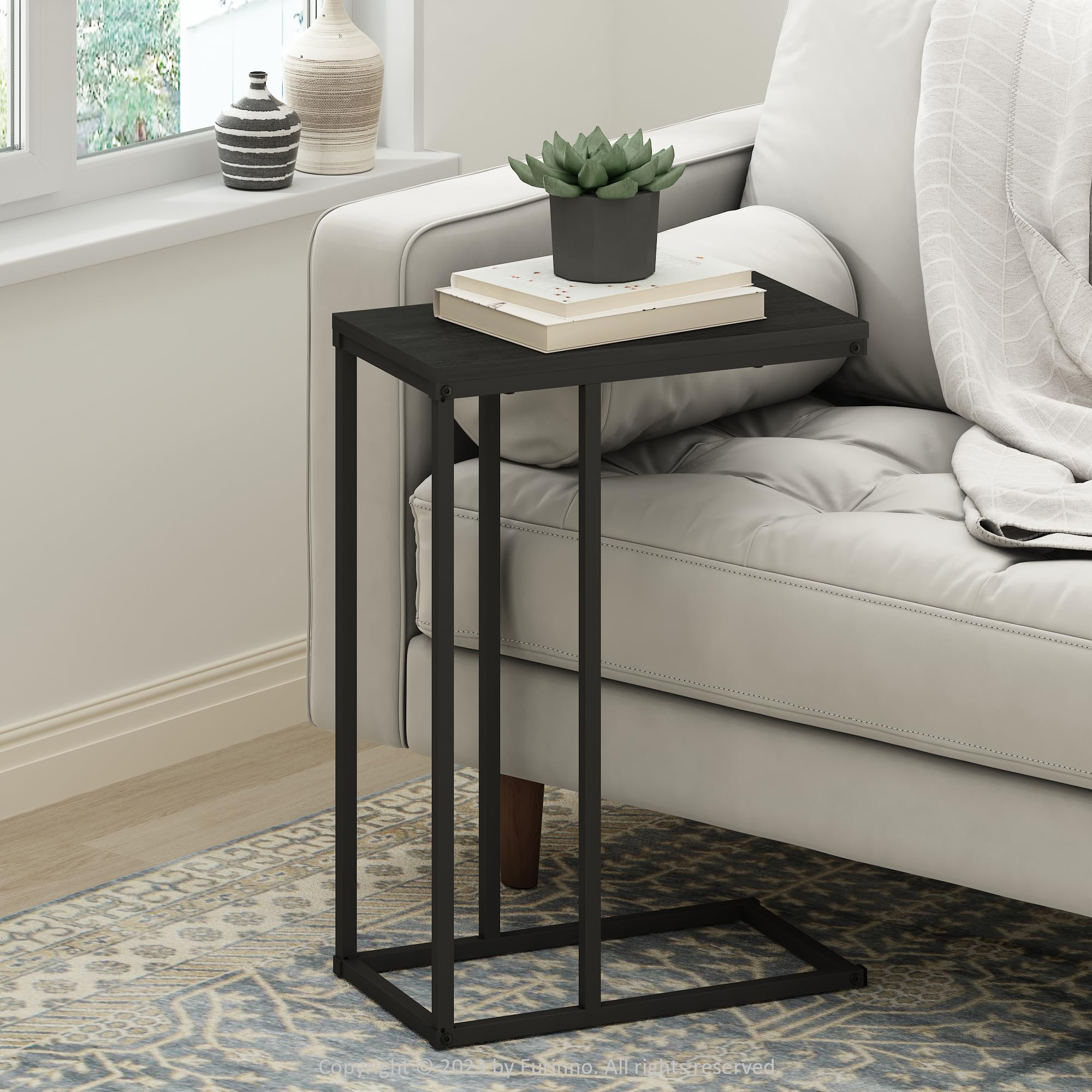 C-Shaped Side Table, End Table for Couch, Sofa & Bed with Metal Frame, Americano