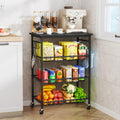 SWTYMIKI 24.4x15.7 Rolling Microwave Cart  4 Tier Microwave Table Stand with 6 Storage Baskets, Coffee Bar with Wheels, Kit