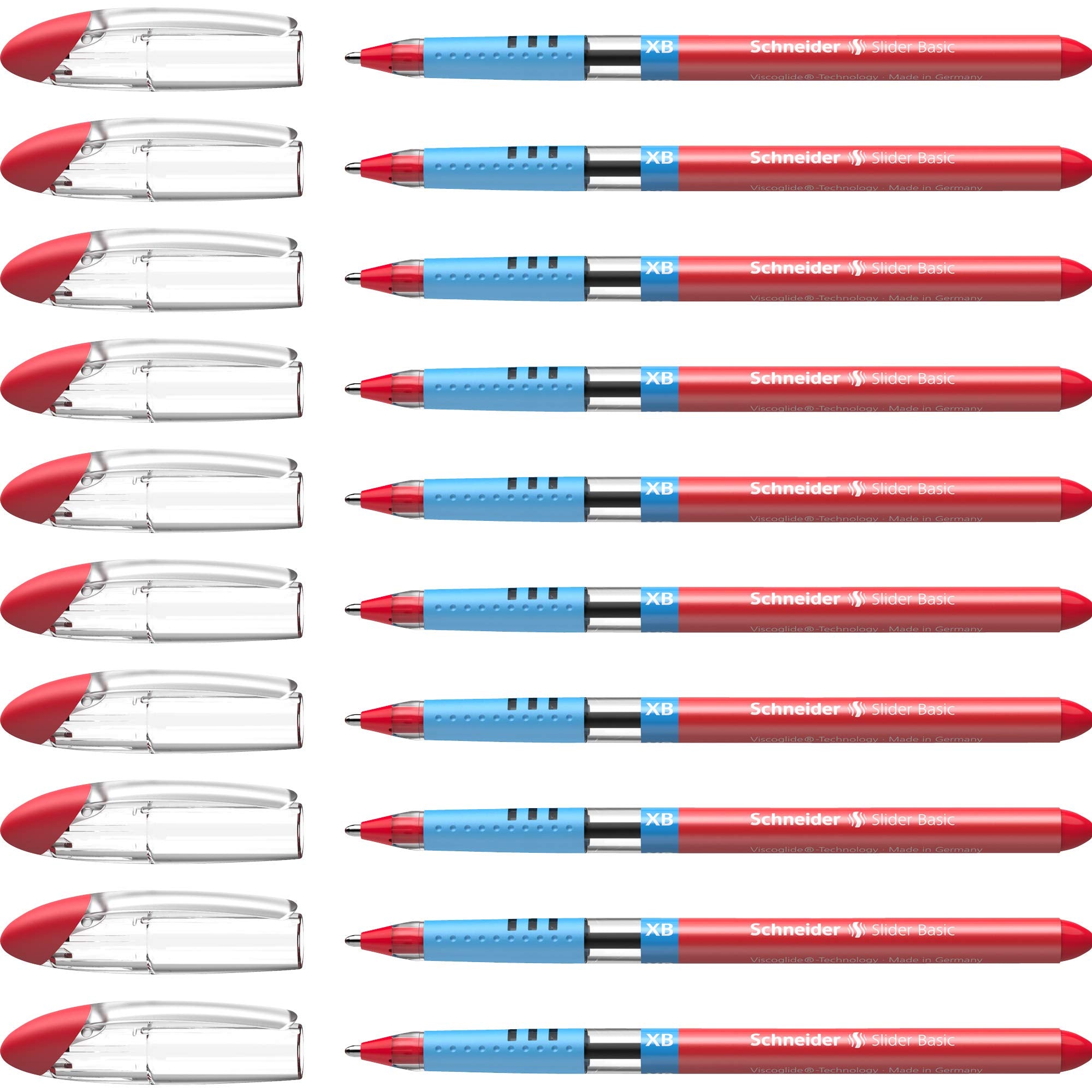 Schneider Slider Basic Xb (Extra Broad) Ballpoint Pen, 1.4 Mm, Light Blue Barrel, Red Ink, Box Of 10 Pens (151202)