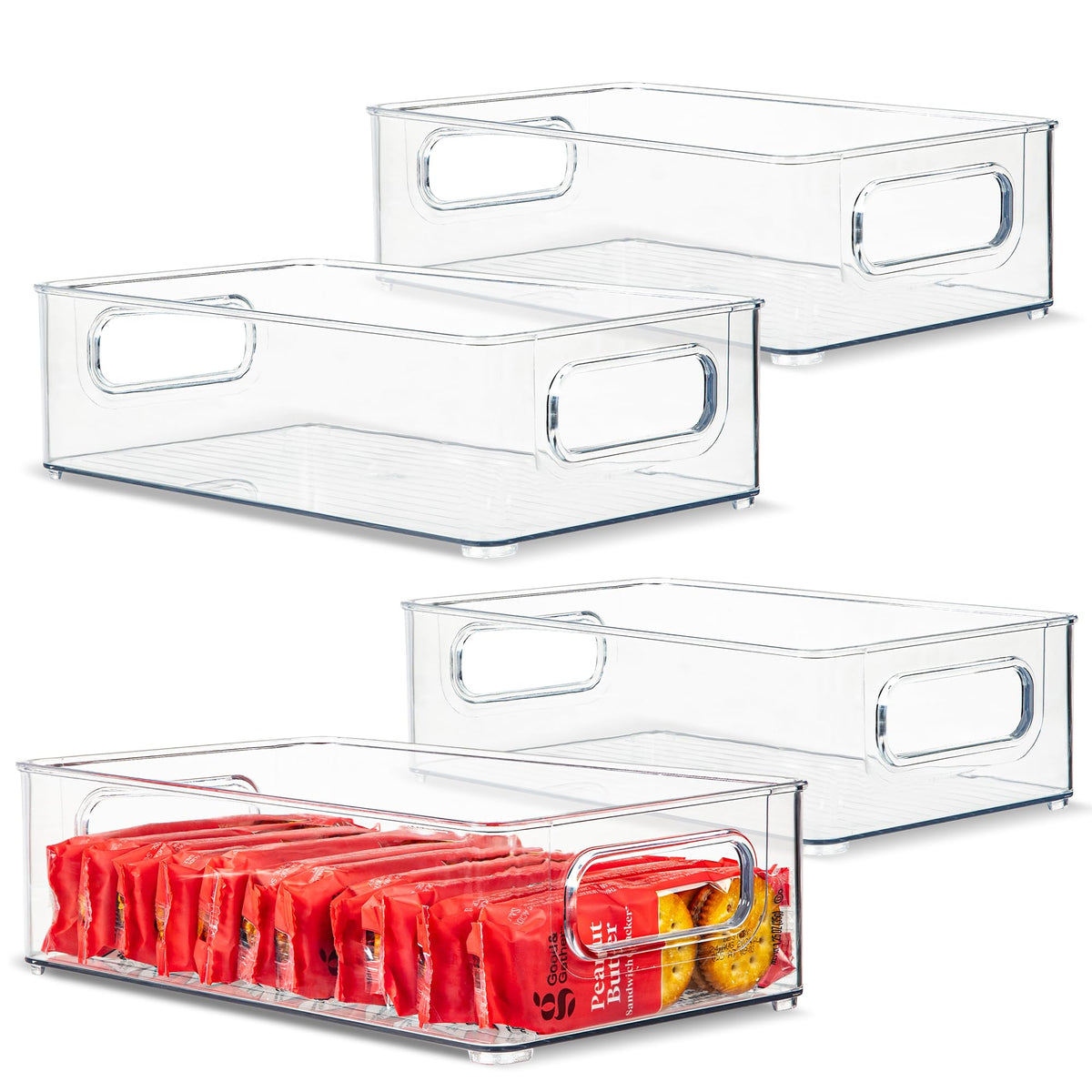 primebox  Clear Plastic Organizing Containers, 4 Pack  Stackable Storage Bins with Handles, 10x6x3