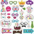 29 Pieces Birthday Photo Booth Props Kit Colorful Funny Kids Birthday Theme Table Centerpiece Craft Cutouts with Glue Point Dots