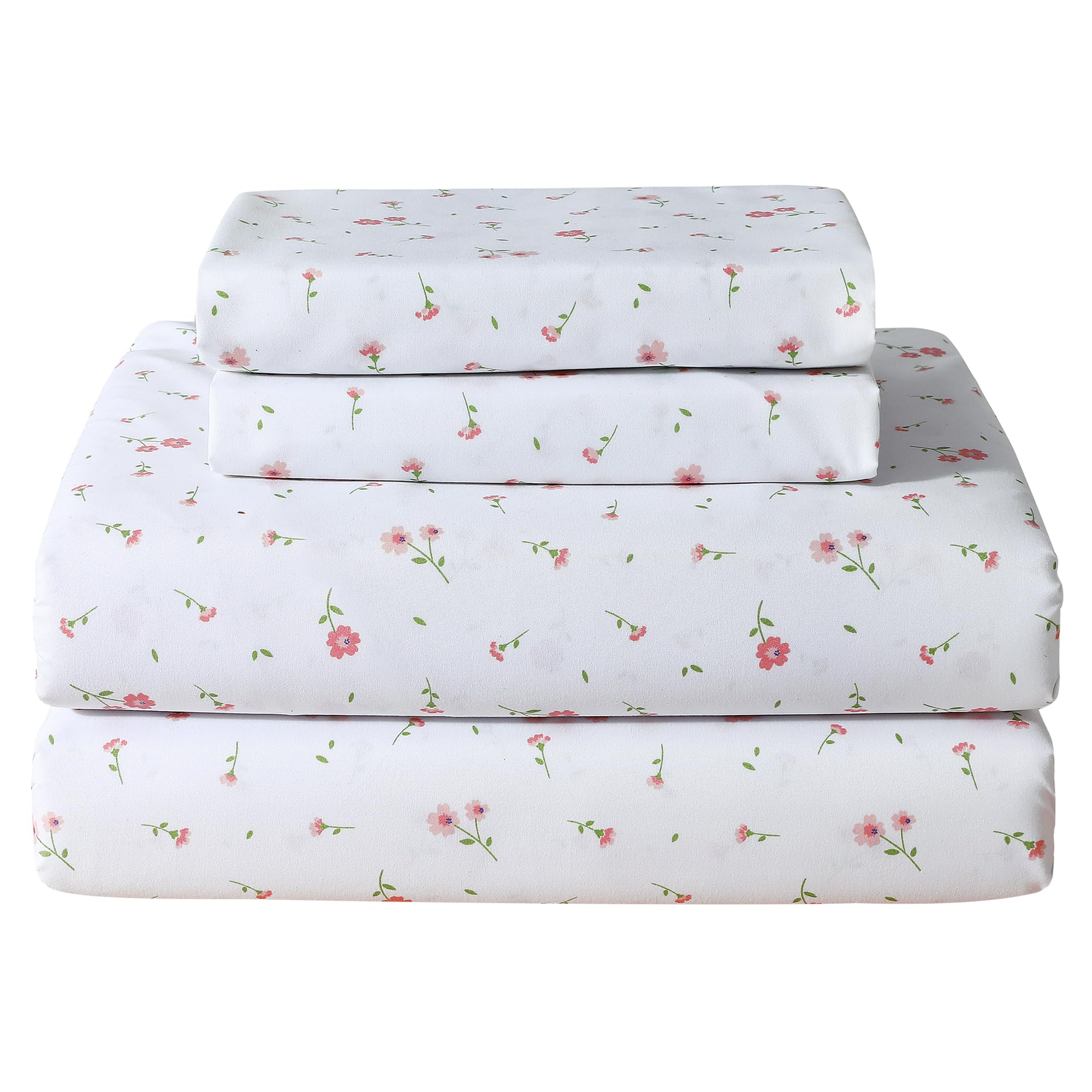 Softan Pink Flower Sheets For King Size Bed Floral Sheet Set - 4 Piece Microfiber Patterned Fitted Sheets King With 15' Deep Po