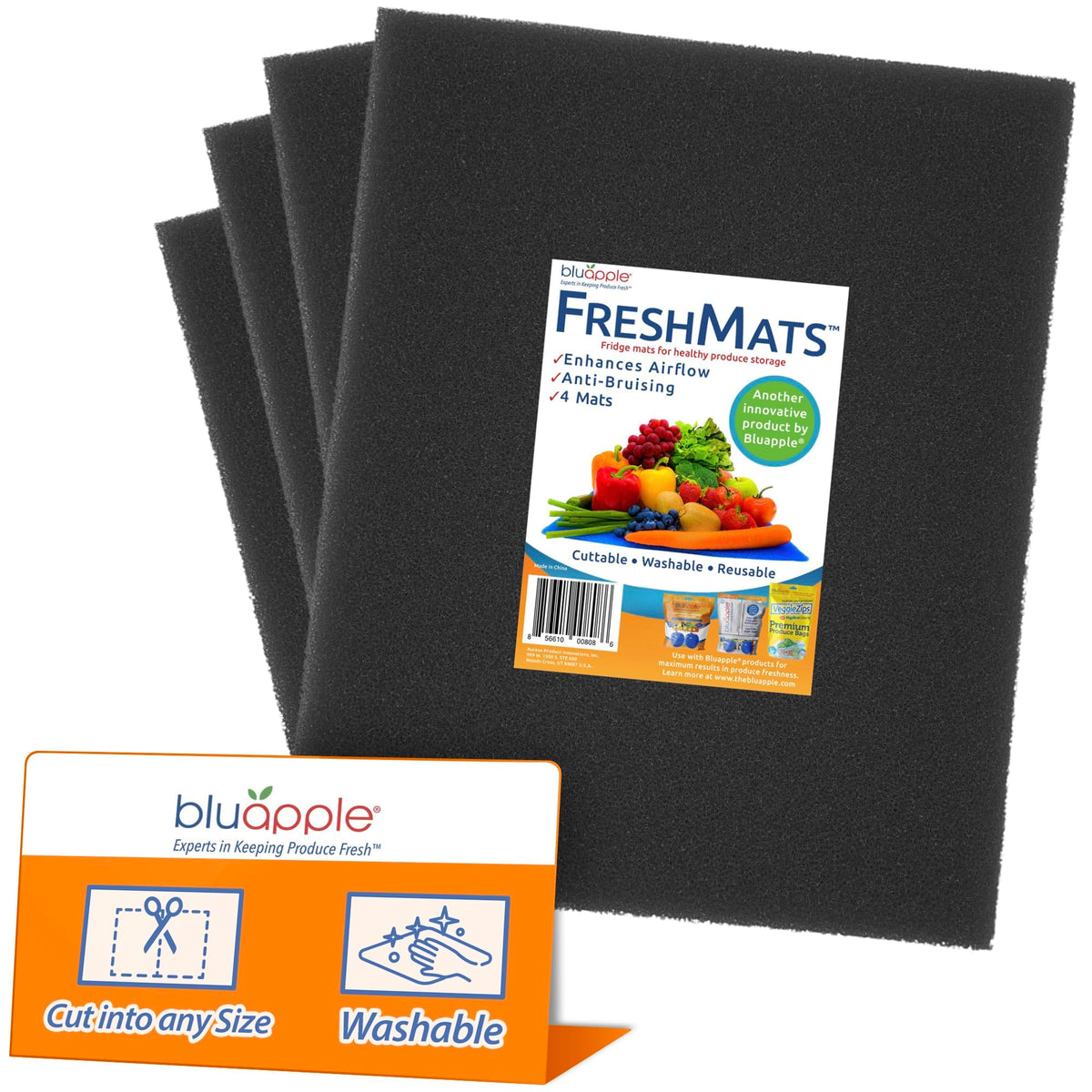 Bluapple Freshmats, Refrigerator Bin Liner, Fridge Drawer Mats, Crisper Life Extender Liner Keeps Produce Fresh Longer, Anti-Bru