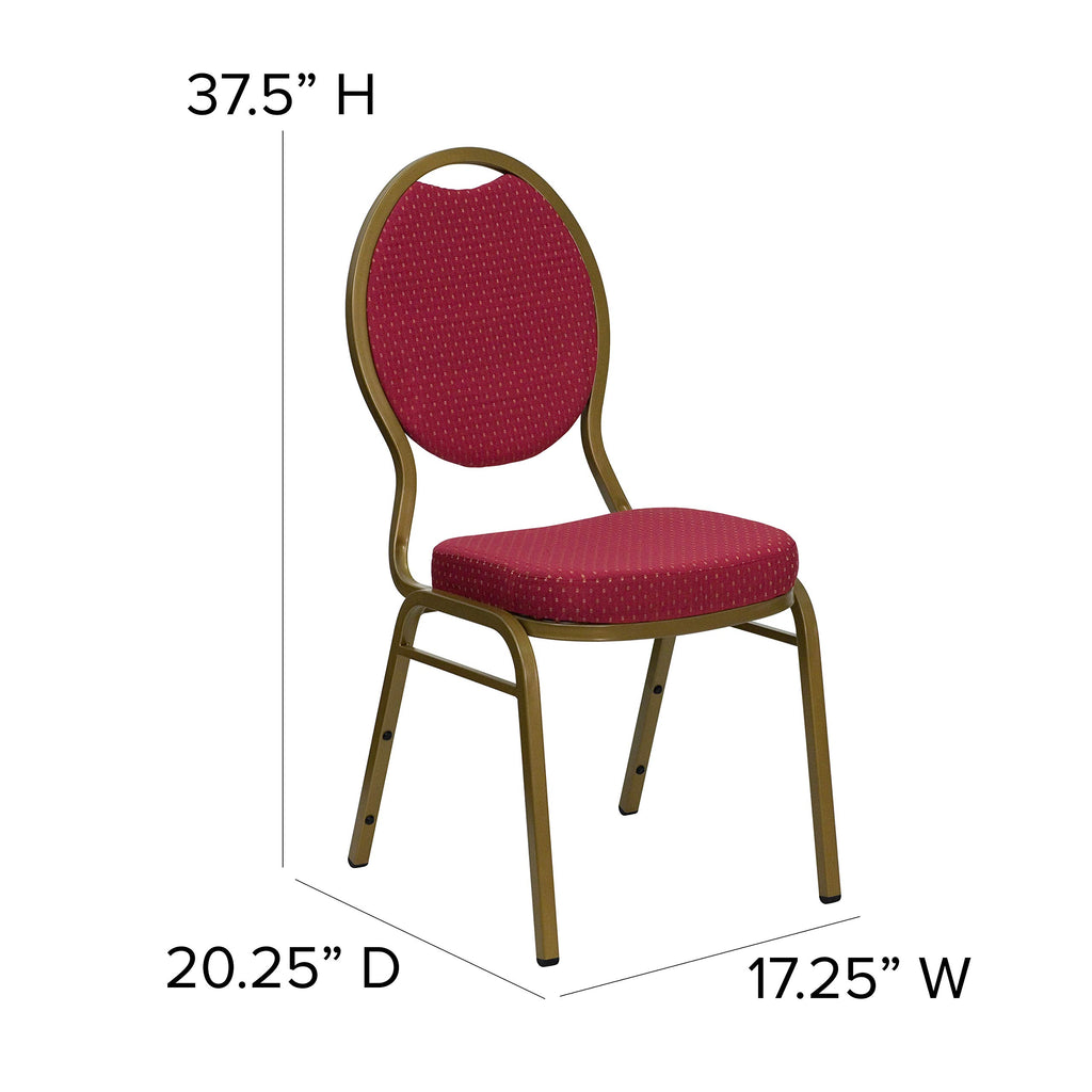 Flash Furniture Hercules Series Teardrop Back Stacking Banquet Chair In Burgundy Patterned Fabric - Gold Frame