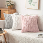 Miulee Light Pink Throw Pillow Covers 16X16, Set Of 2 Decorative Farmhouse Boho Pillow Cases Shells Soft Plush Wool Pillowcases For Couch Bedroom Living Room Sofa