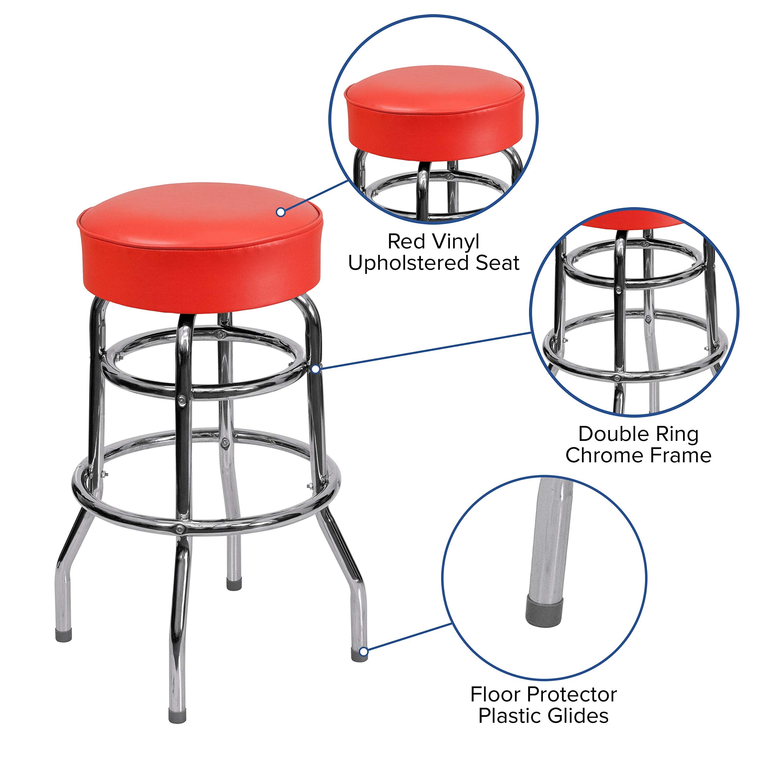 Flash Furniture Double Ring Chrome Barstool With Red Seat