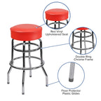 Flash Furniture Double Ring Chrome Barstool With Red Seat