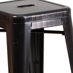 Commercial Grade 24 High Backless Black-Antique Gold Metal Indoor-Outdoor Counter Height Stool with Square Seat