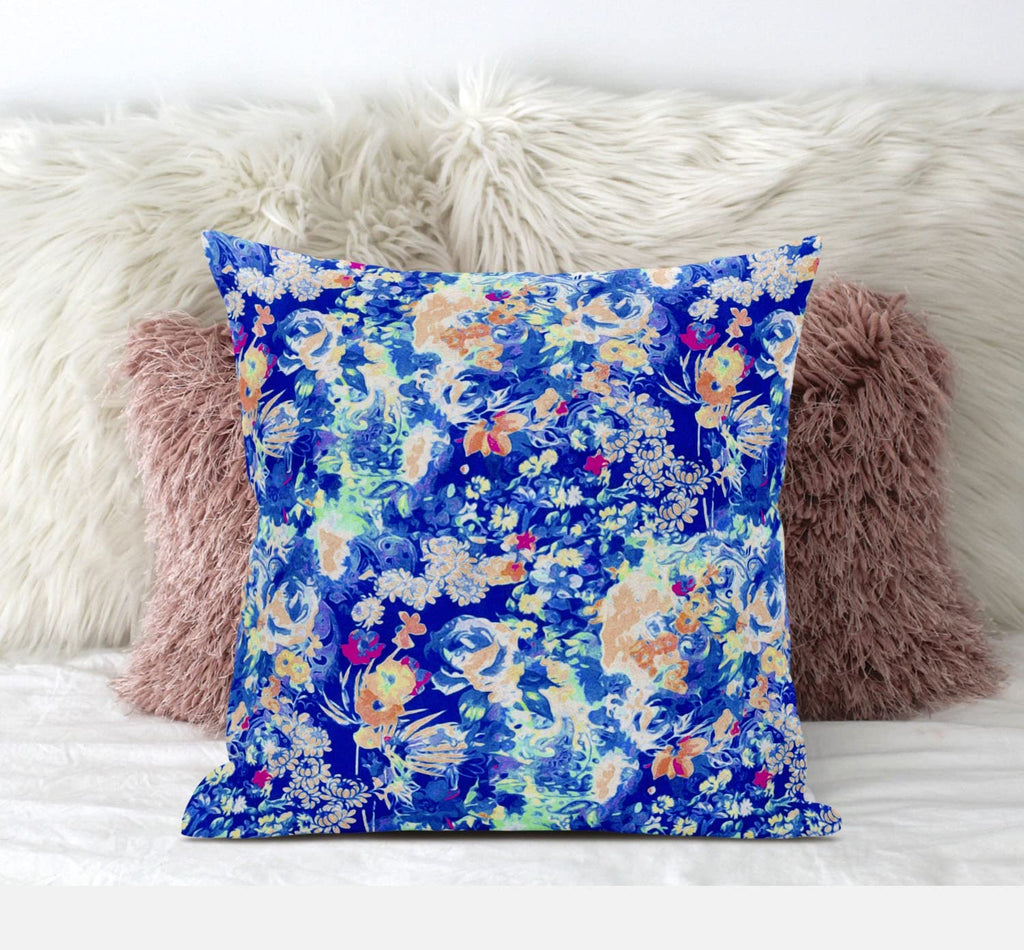 HomeRoots Light Green Magenta 16' Bright Blue Springtime Zippered Suede Throw Pillow