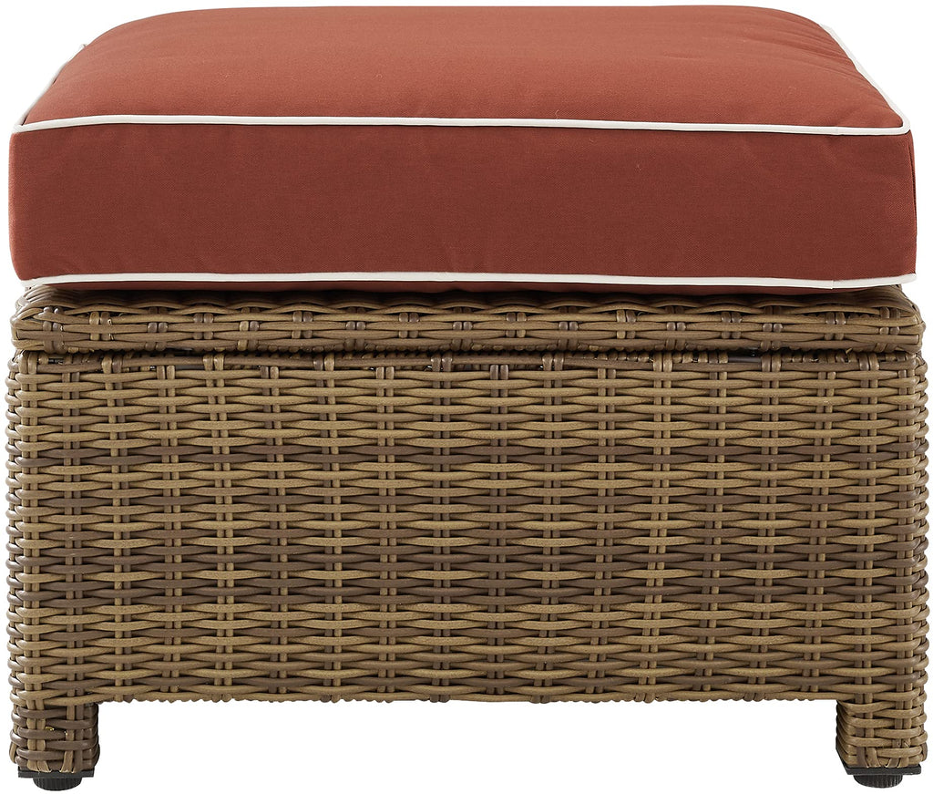 Crosley Furniture Bradenton Wicker Outdoor Ottoman Foot Rest for Patio, Deck, Porch, Brown with Sangria Cushions