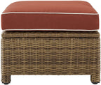 Crosley Furniture Bradenton Wicker Outdoor Ottoman Foot Rest for Patio, Deck, Porch, Brown with Sangria Cushions