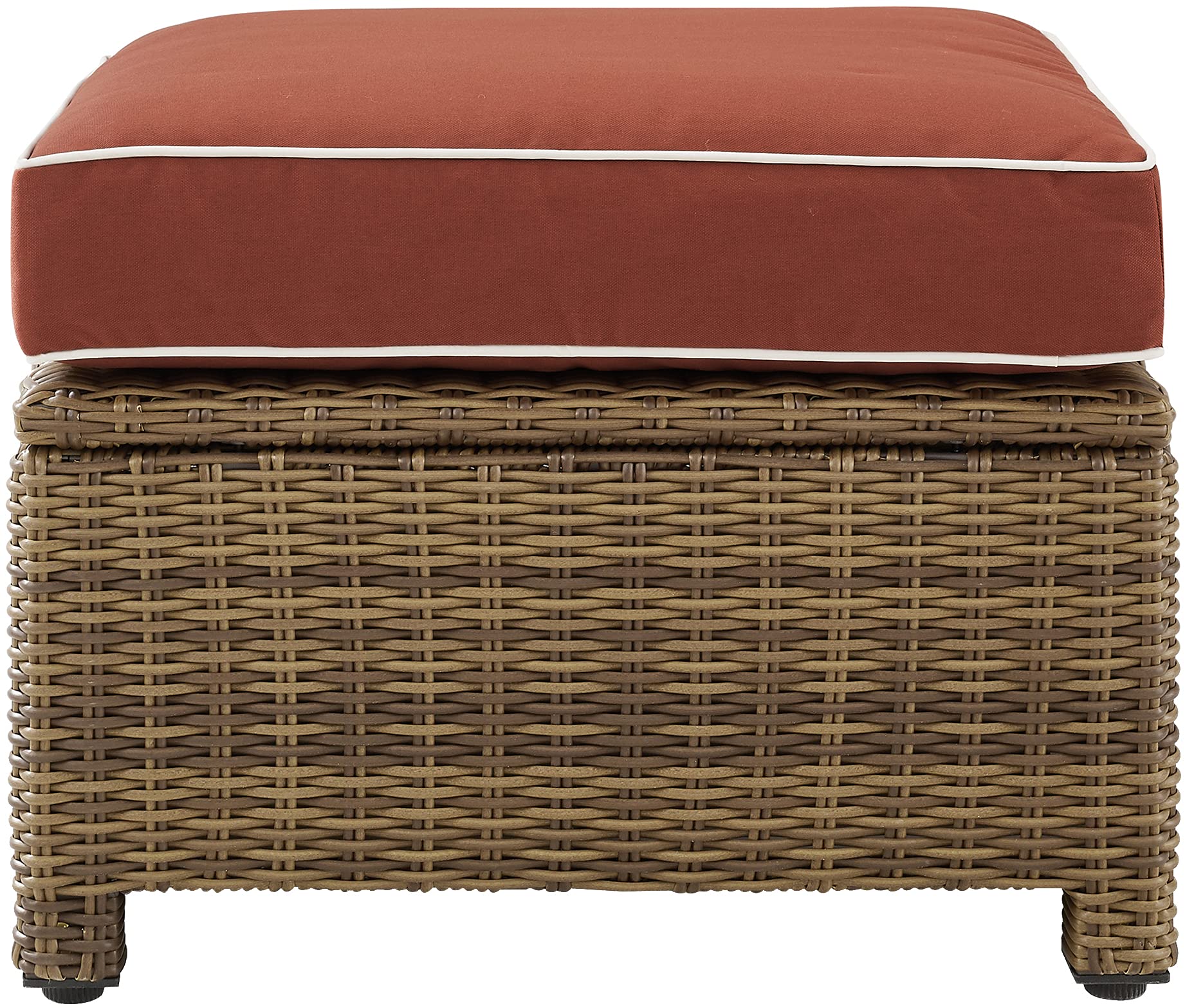 Crosley Furniture Bradenton Wicker Outdoor Ottoman Foot Rest for Patio, Deck, Porch, Brown with Sangria Cushions