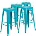 Flash Furniture Kai Commercial Grade 4 Pack 30 High Backless Crystal Teal-Blue Indoor-Outdoor Barstool