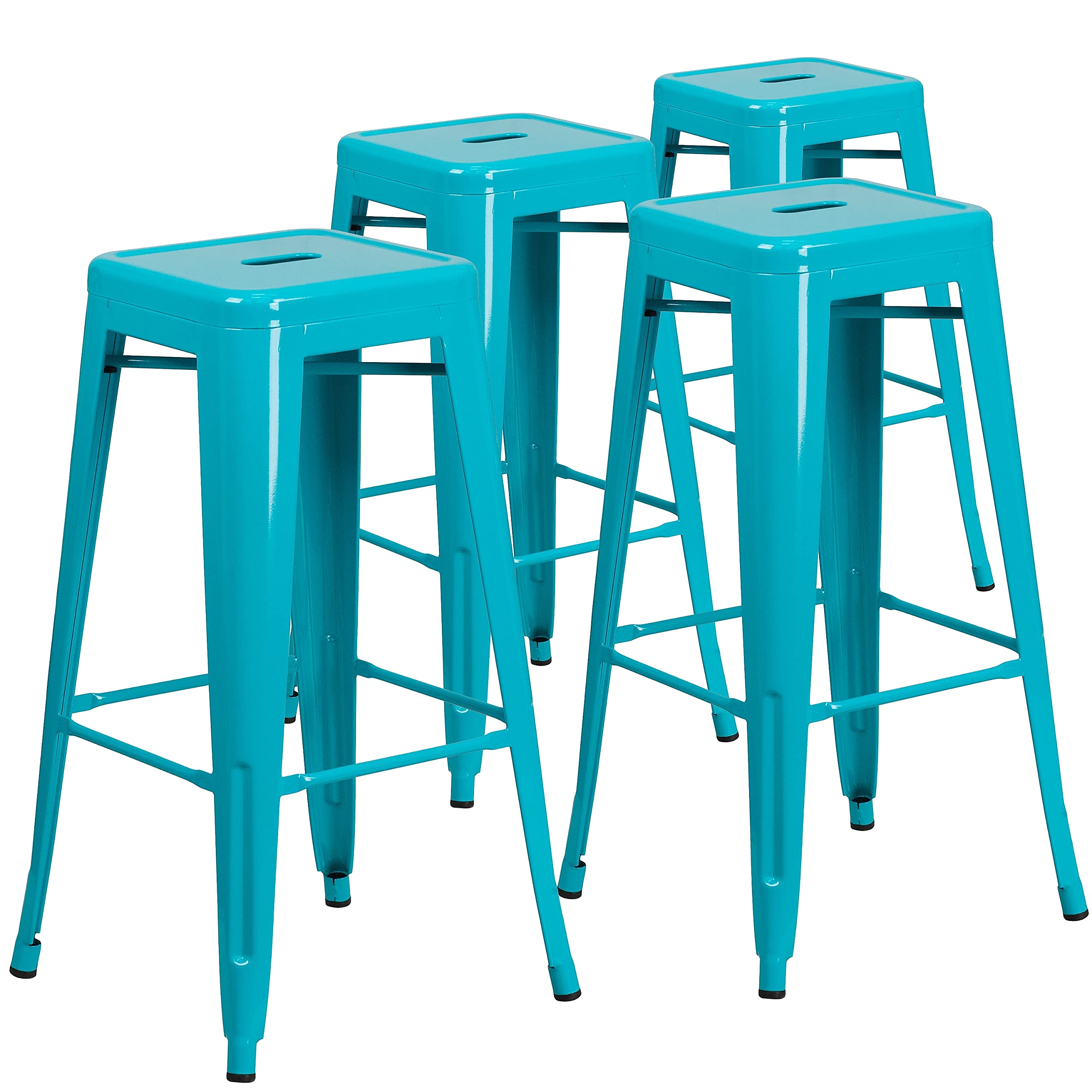 Flash Furniture Kai Commercial Grade 4 Pack 30 High Backless Crystal Teal-Blue Indoor-Outdoor Barstool