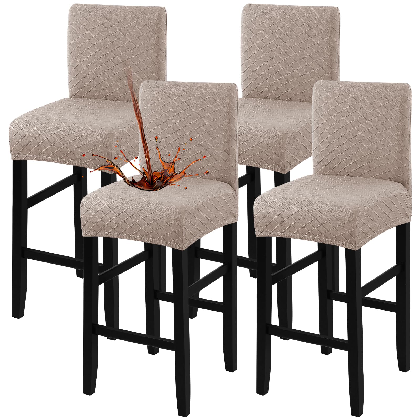 Fuloon Waterproof Bar Stool Covers 4 PCS, Stretch Pub Stool Chair Slipcover Counter Stool Cover Bar Stool Slipcovers with Backs 
