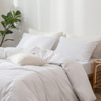 Moomee Bedding Pillowcases Pack Of 2 100% Washed Cotton Linen Like Textured Breathable Durable Soft Comfy (Bright White, Standar
