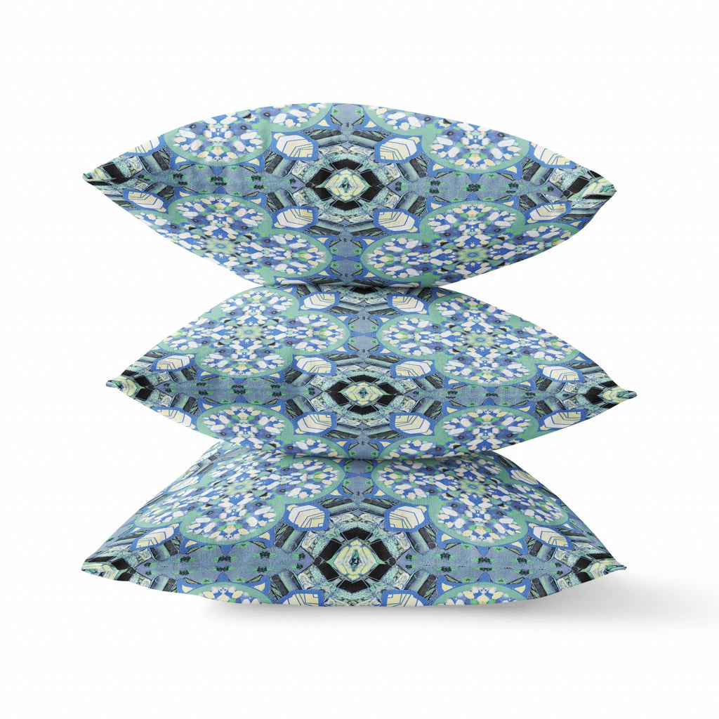 HomeRoots Blue White Black Sapphire White Cloverleaf Boho Suede Throw Pillow