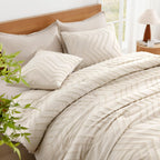 Litanika California King Comforter Set Beige, 3 Pieces Cal King Oversized King Chevron Tufted Boho Bedding Comforter Sets, Fluff