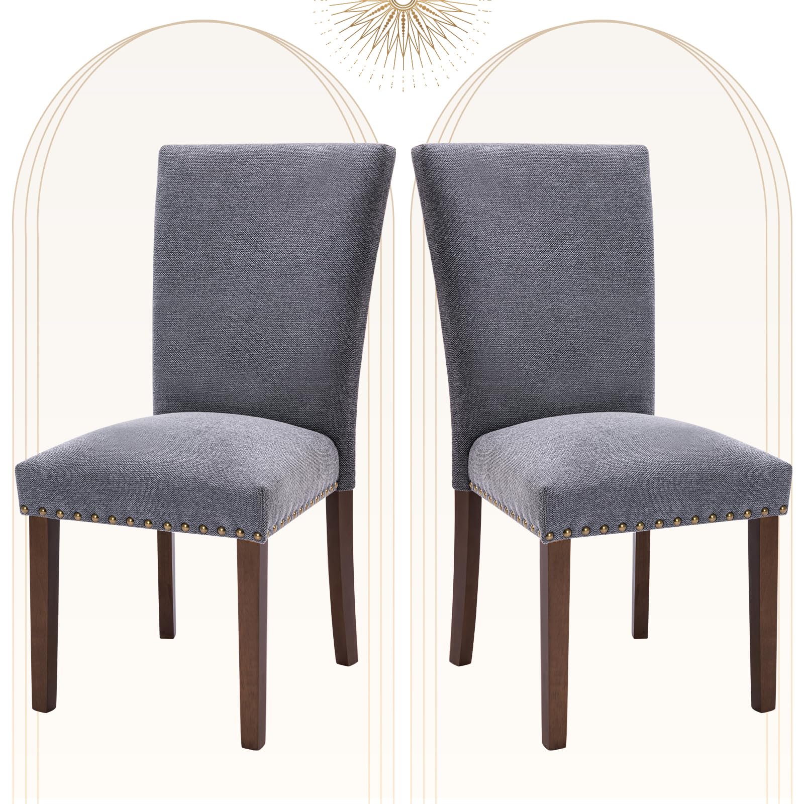 COLAMY Upholstered Parsons Dining Chairs Set of 2, Fabric Dining Room Kitchen Side Chair with Nailhead Trim and Wood Legs - Dark