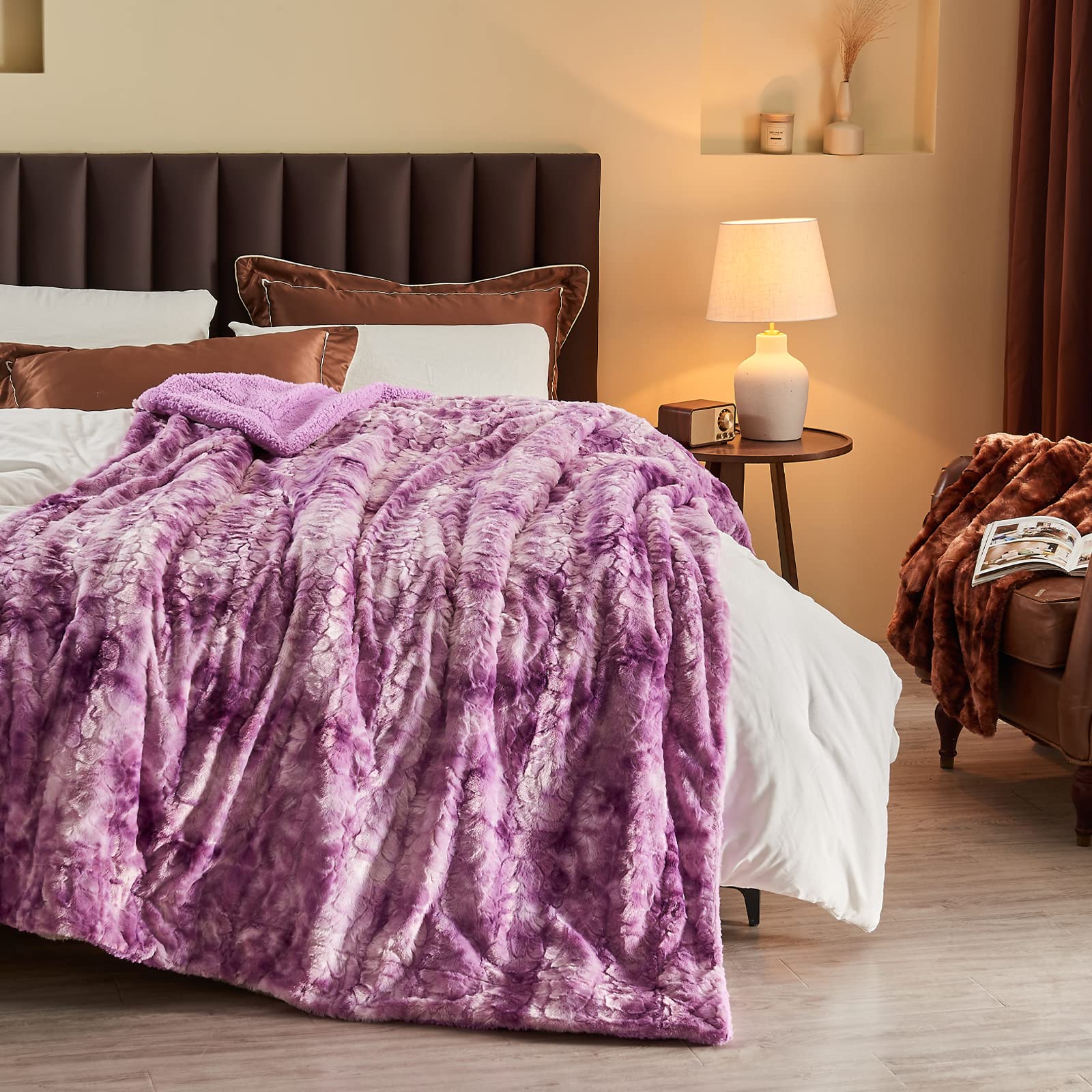 Newcosplay Super Soft Faux Fur Blanket Twin Size Light Purple Sherpa Fuzzy Plush Warm Blanket For Sofa Bed (Light Purple, Twin(6