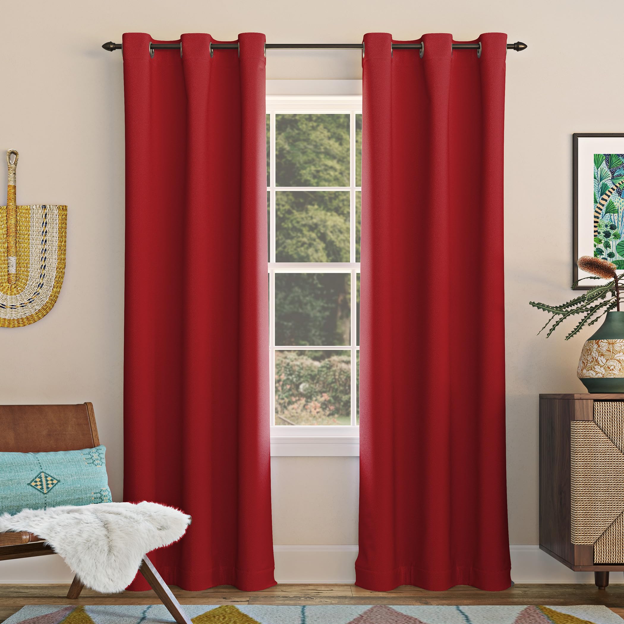 Sun Zero Easton Energy Saving Blackout Grommet Curtain Panel, 40 x 95, Red