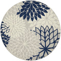 Nourison Aloha Indoor/Outdoor Floral Ivory/Navy 7'10' X Round Area Rug, (8' Round)