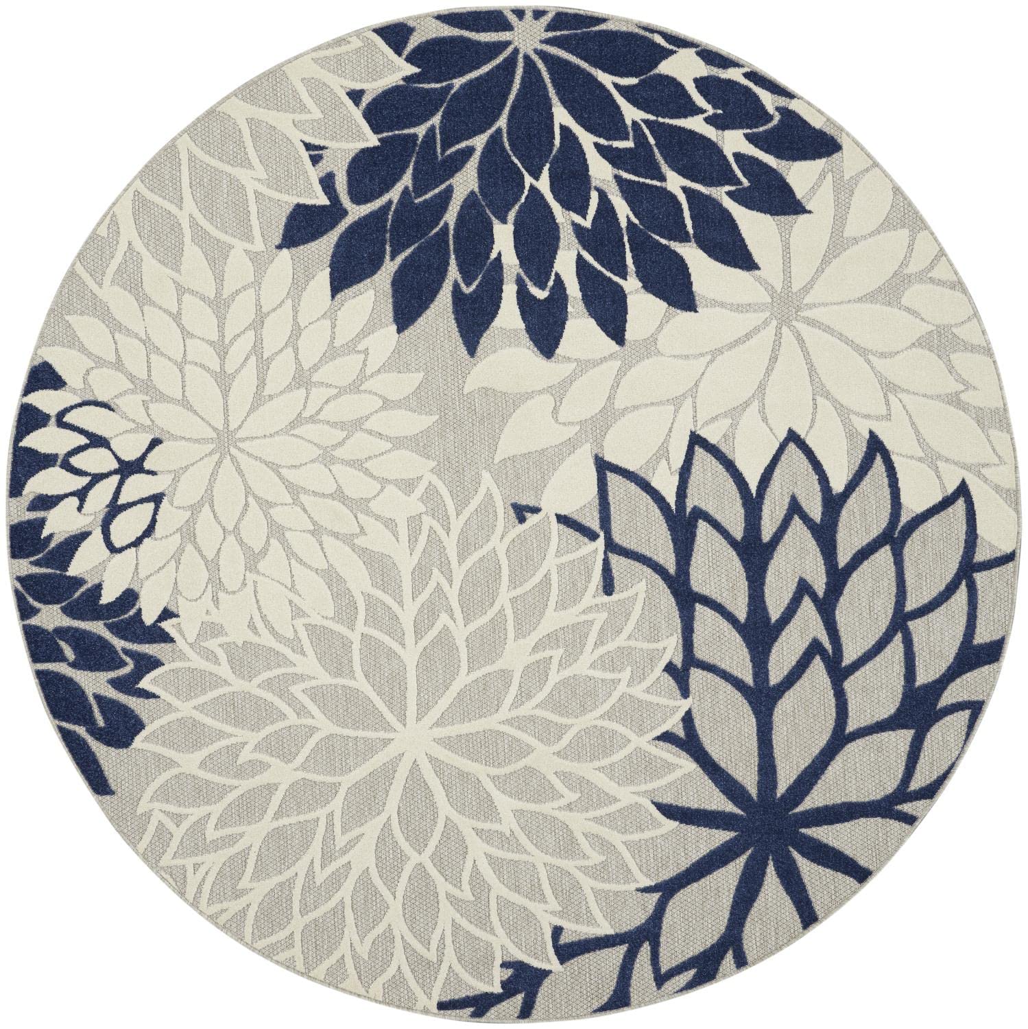 Nourison Aloha Indoor/Outdoor Floral Ivory/Navy 7'10' X Round Area Rug, (8' Round)