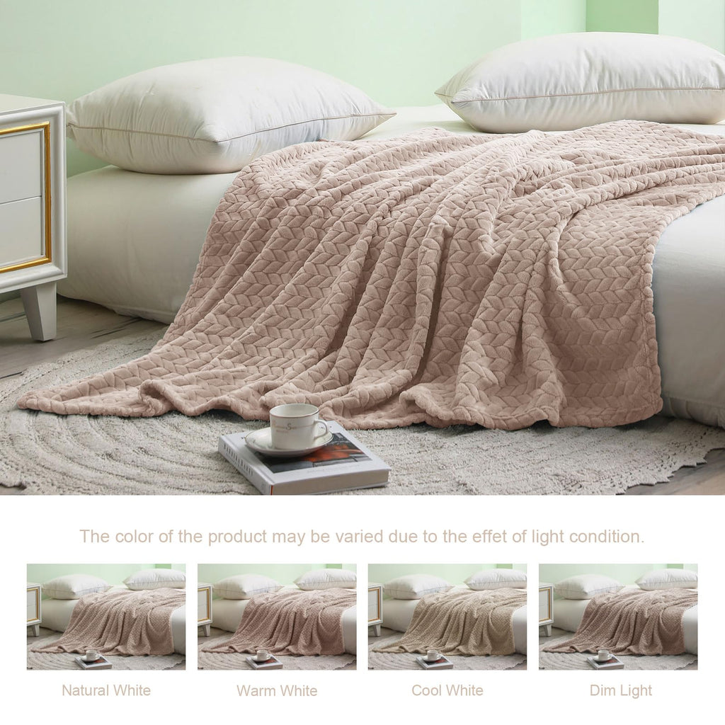 Exclusivo Mezcla Camel Fleece Twin Size Blanket For Bed, 90X66 Inches Soft Cozy 3D Decorative Jacquard Flannel Blankets, Lightwe