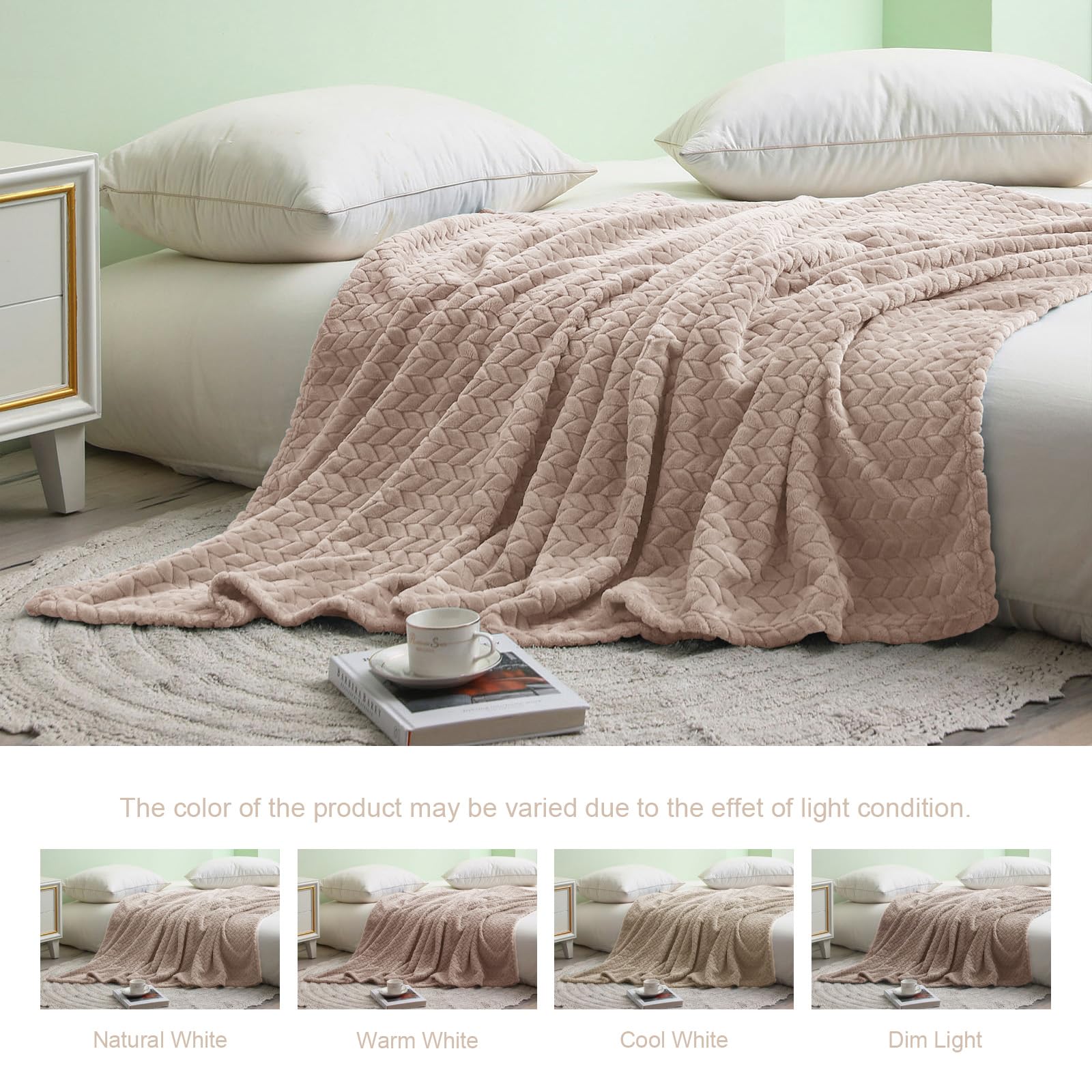 Exclusivo Mezcla Camel Fleece Twin Size Blanket For Bed, 90X66 Inches Soft Cozy 3D Decorative Jacquard Flannel Blankets, Lightwe