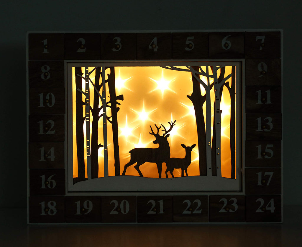 Brubaker Reusable Wooden Advent Calendar To Fill - White Winter Landscape With Led Lighting - Diy Christmas Calendar 13.98 X 2.3