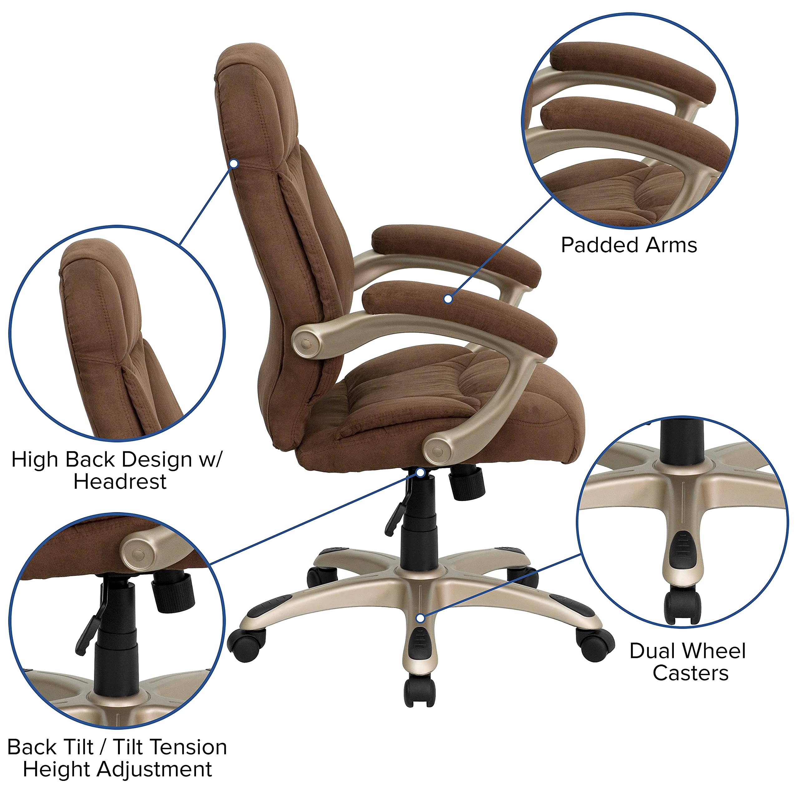 Flash Furniture Jessie High Back Brown Microfiber Contemporary Executive Swivel Ergonomic Office Chair with Arms