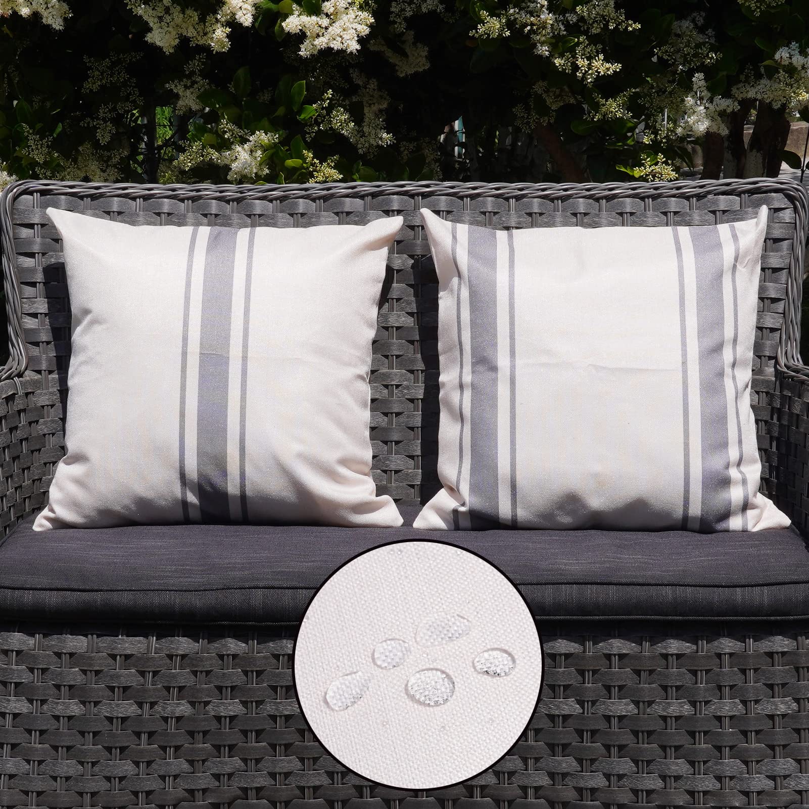 Onway Outdoor Pillow Covers Waterproof 20X20 Set Of 2 Decorative Linen Throw Pillow Cover Beige And Grey Striped Outdoor Pillows