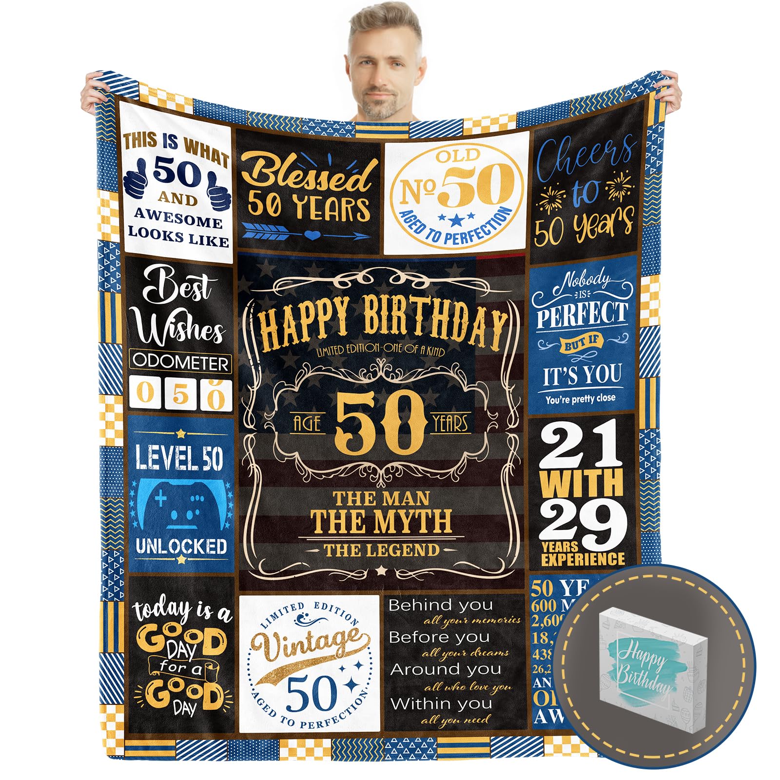 50Th Birthday Gifts For Men, 50 Birthday Gifts For Men With Gift Box, 50Th Birthday Gifts Blanket, 50Th Birthday Gifts For Men F