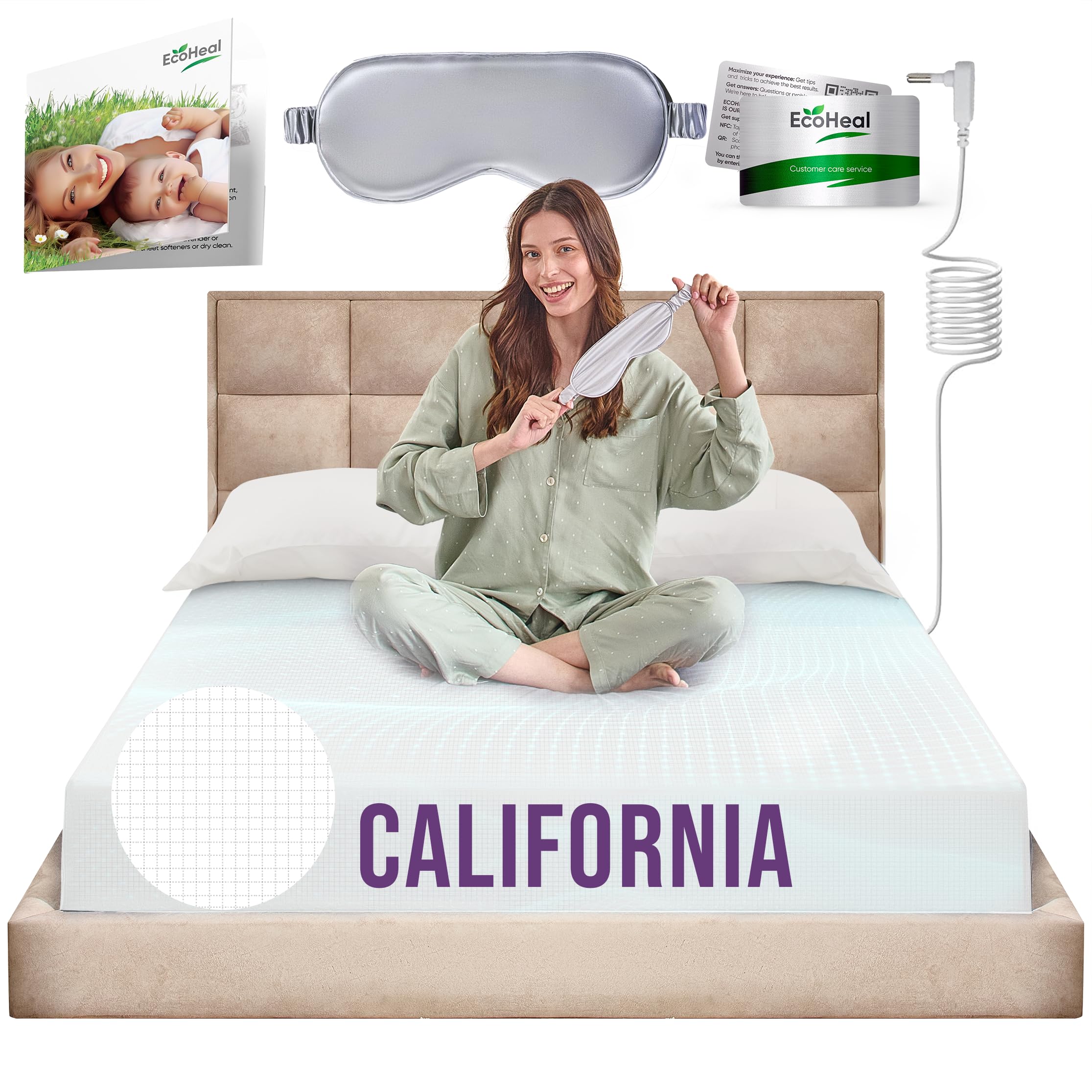 Earth Grounding Fitted Sheet California Size With 12% Silver Fiber & 4% Silk & 84% Organic Cotton - White - Soft Earth Grounding