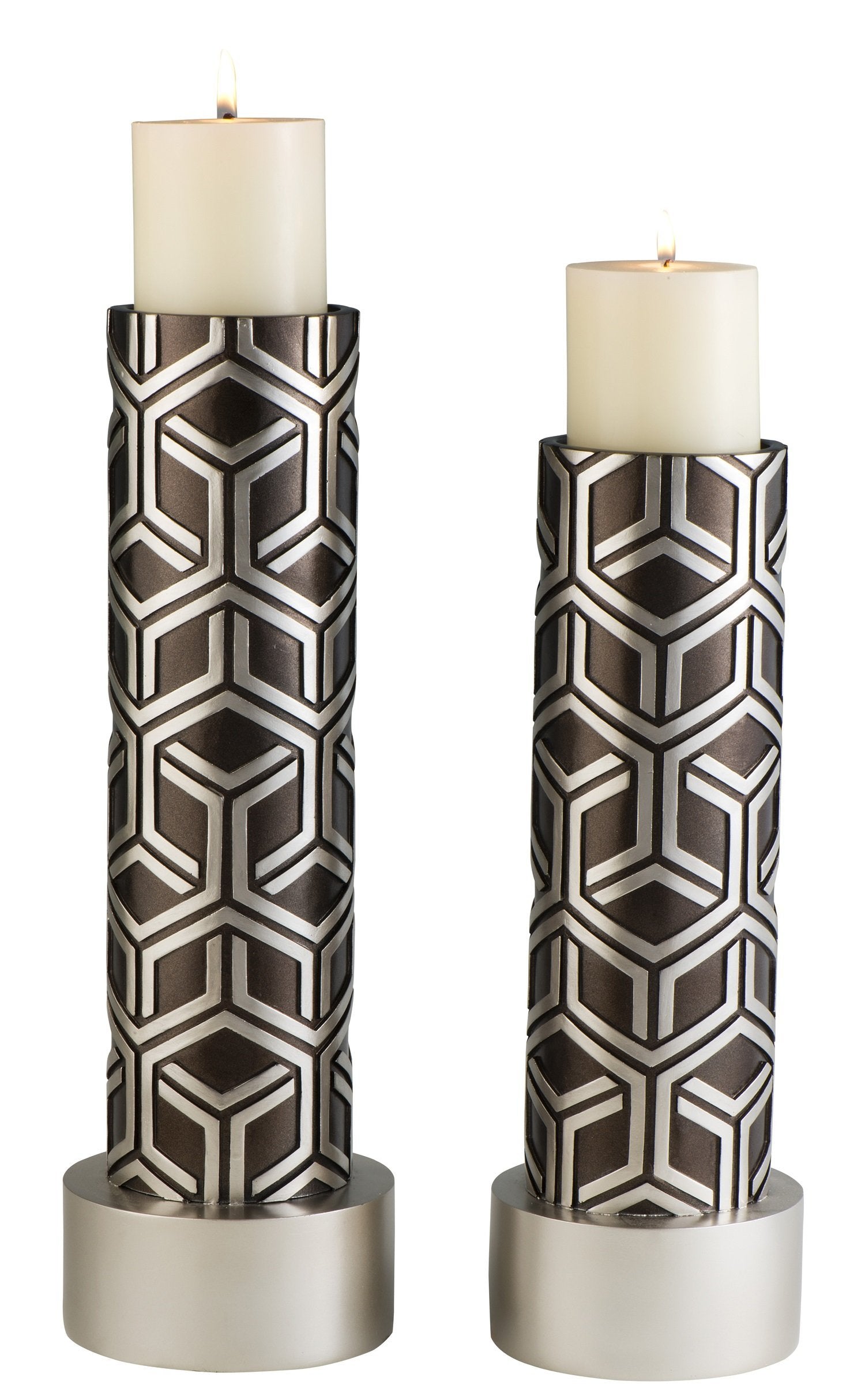 Ok Lighting Ok-4276-C1 Savannah Chestnut Candle Holder Set, Brown And Silver