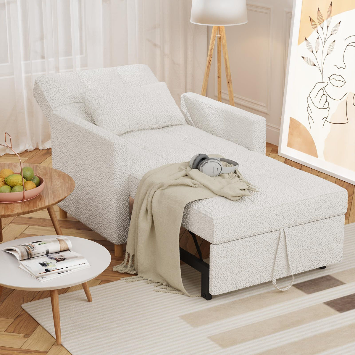 Jfhid 31.5' Sleeper Chair, Convertible Chair Bed For Adults, 3-In-1 Pull Out Sofa Chair With Side Pocket, Throw Pillow And Adju