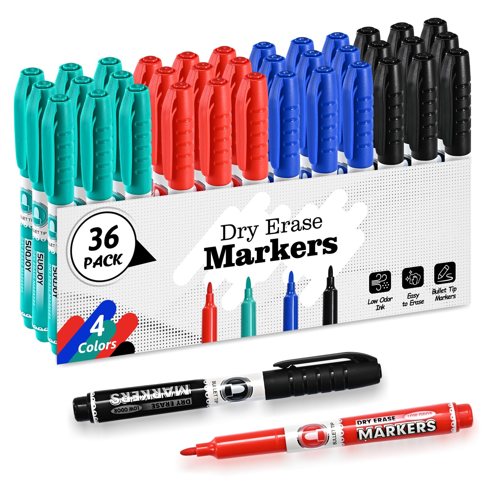 Suqjoy Dry Erase Markers, Fine Tip Whiteboard Markers, Low Odor Dry Marker, Bullet Point Markers Are Pecfect For Whiteboard Mirr