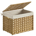 SONGMICS Storage Basket with Lid, Woven Blanket Storage Bin with Handles, Foldable, Removable Liner, Metal Frame, for Bedroom, L