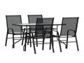 Flash Furniture Brazos 5 Piece Outdoor Patio Dining Set - 4 Black Flex Comfort Stack Chairs - 55&Quot; Tempered Glass Patio Table With Umbrella Hole