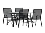 Flash Furniture Brazos 5 Piece Outdoor Patio Dining Set - 4 Black Flex Comfort Stack Chairs - 55&Quot; Tempered Glass Patio Table With Umbrella Hole