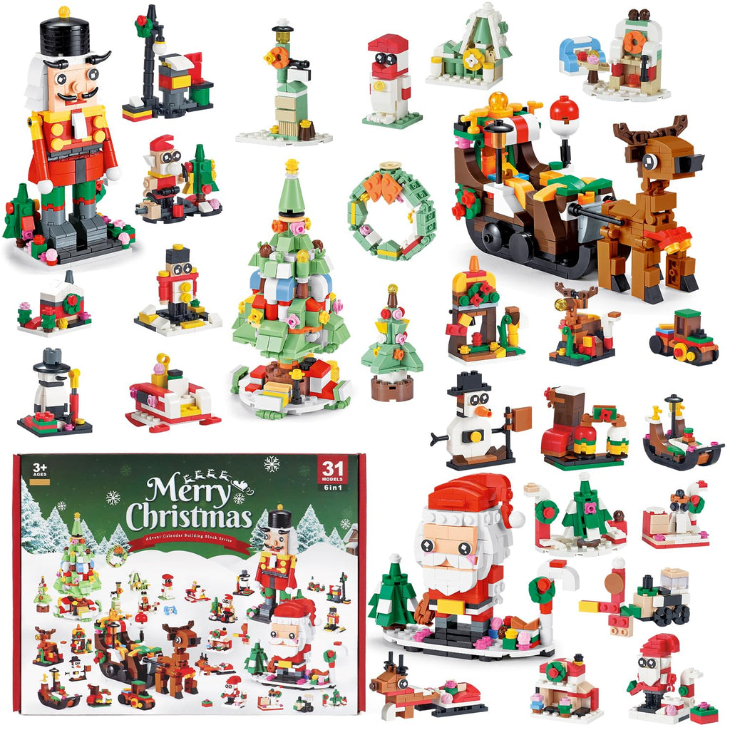 Christmas Advent Calendar 2024, 6 in 1 Building Blocks, 24 Days Countdown Calendar Toys for Kids, Christmas Building Toys Party 