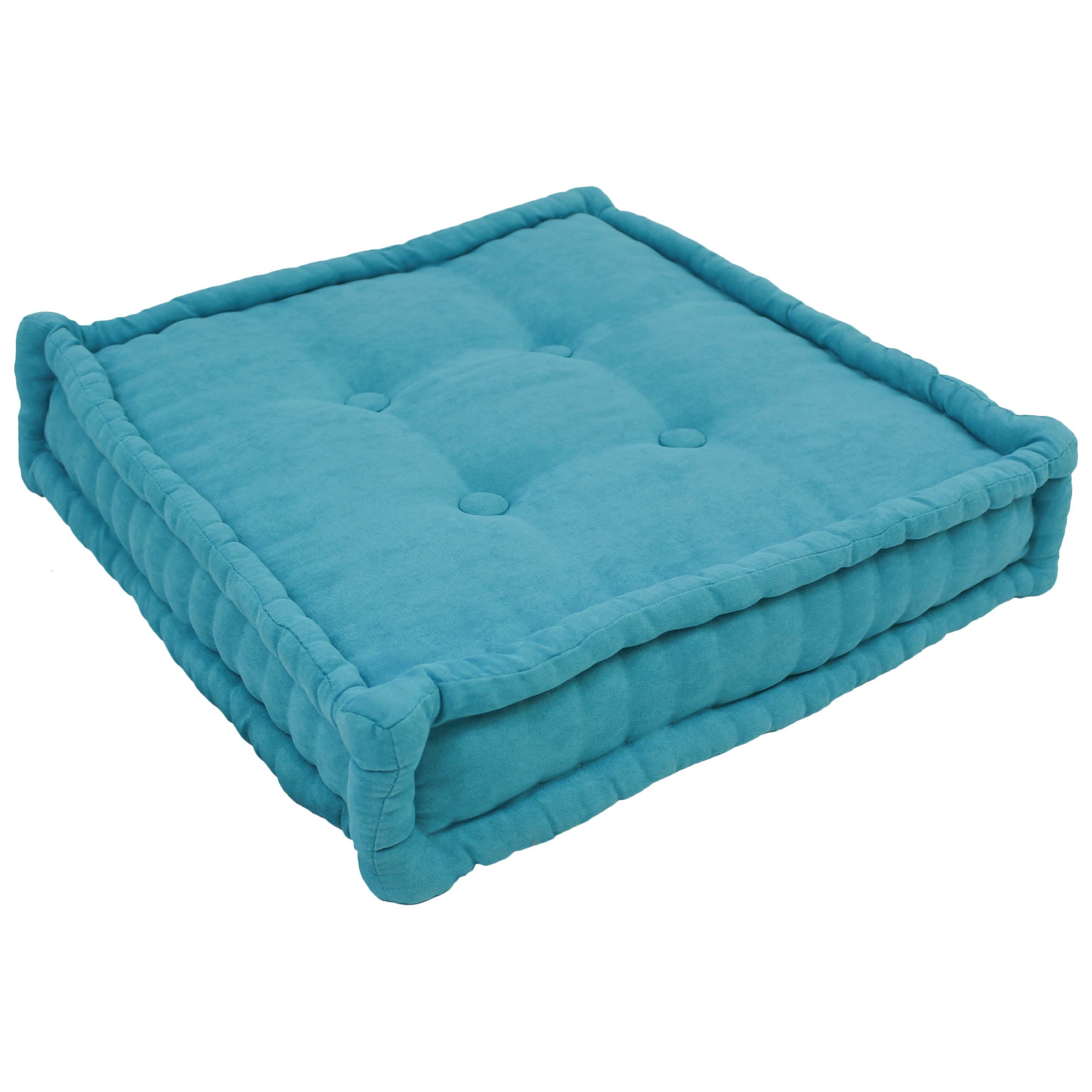 Blazing Needles Corded Button Tufted Floor Pillow, 20&quot;, Aqua Blue