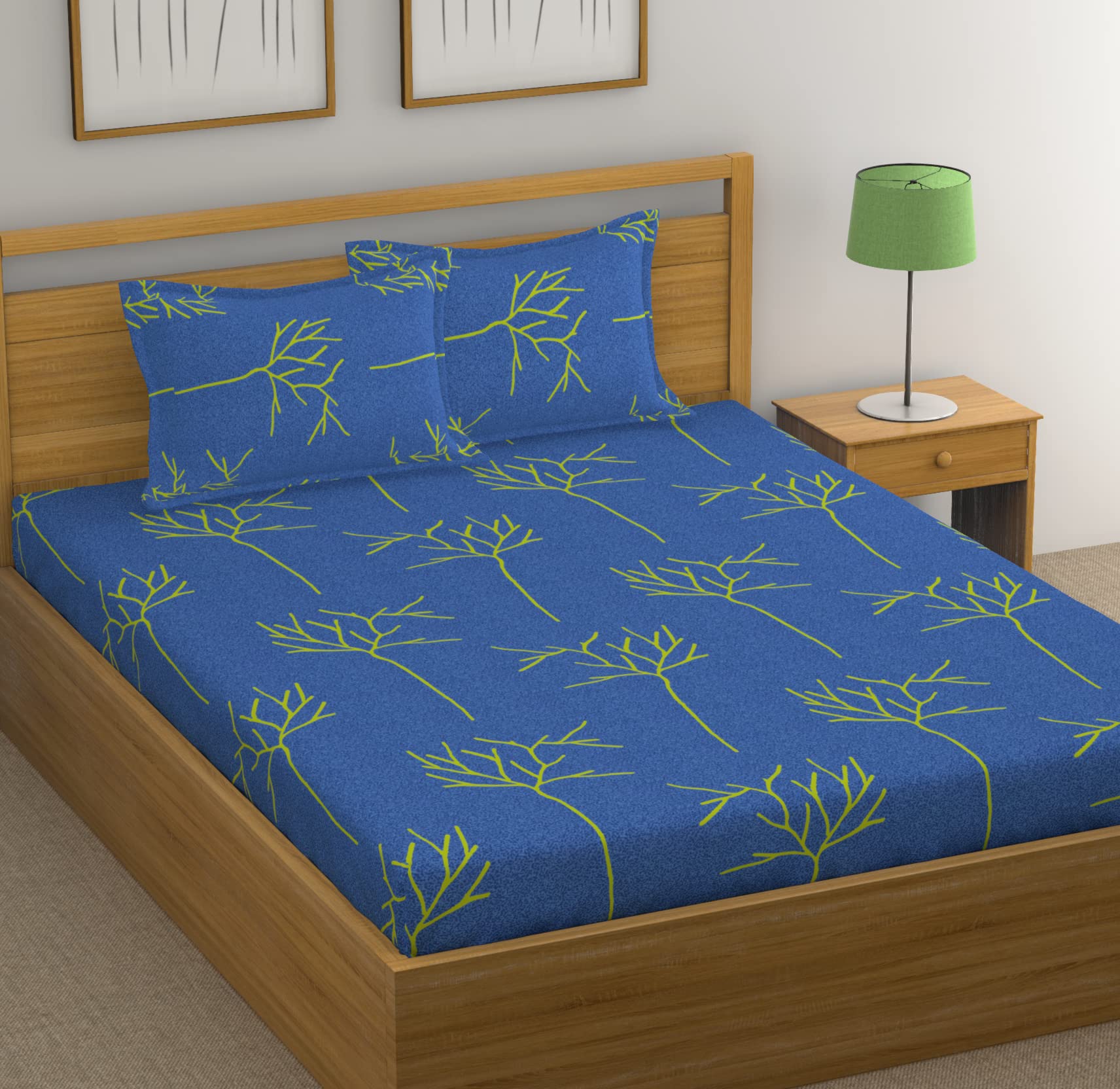Huesland By Ahmedabad Cotton 144 Tc Cotton King Size Bedsheet With 2 Pillow Covers  Blue(9Ft X 9Ft)