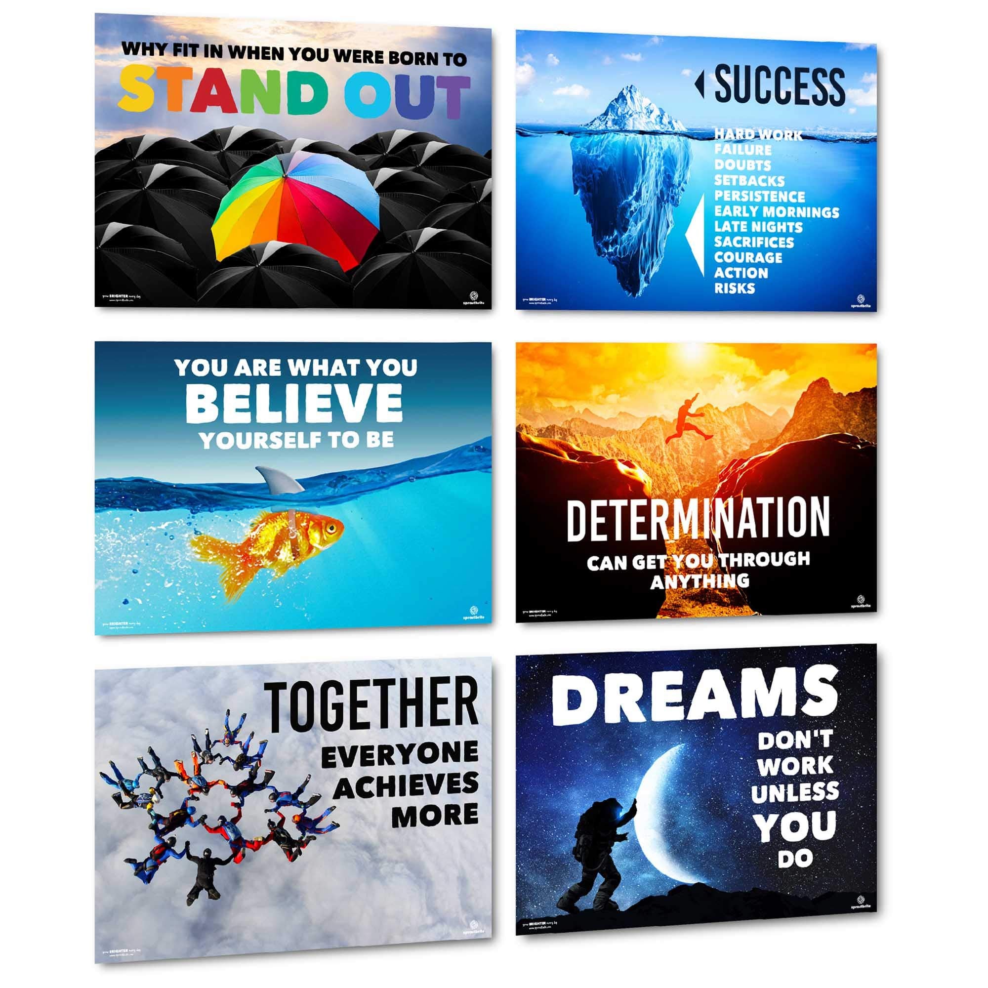 Sproutbrite Classroom Decorations - High School Motivational Posters - Educational And Inspirational Growth Mindset For Teacher
