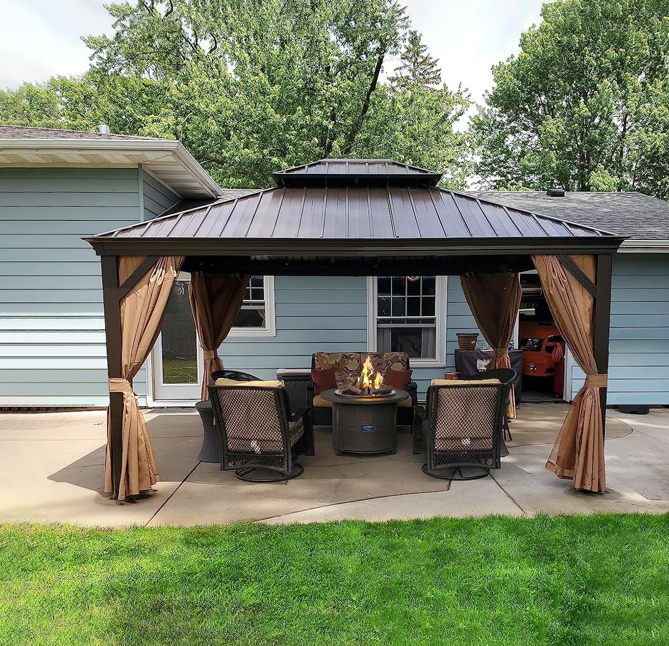 Domi Outdoor Living 12 X 14 Hardtop Gazebo, Outdoor Aluminum Frame Canopy With Galvanized Steel Double Roof, Outdoor Permanent M