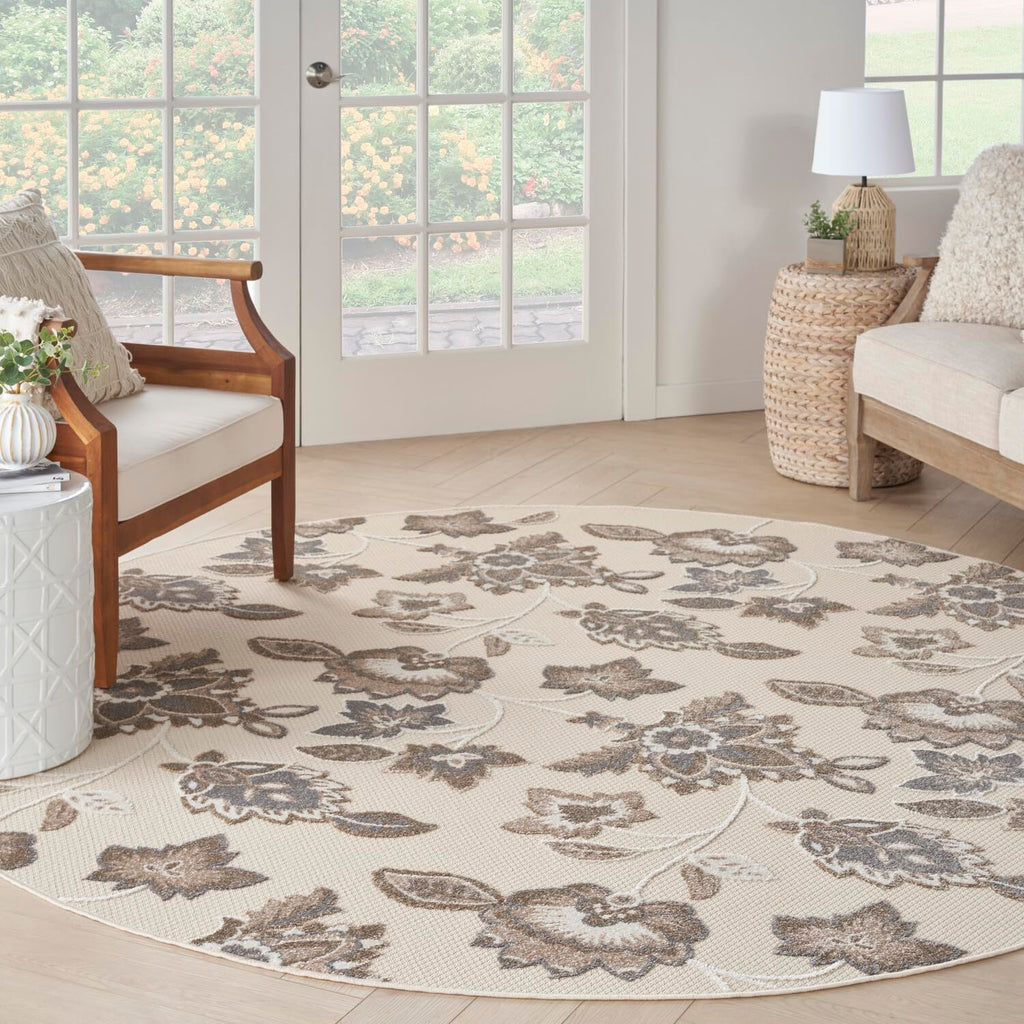 Nourison Aloha Indoor-Outdoor Beige 7?0?X Round Area Rug, Easy Cleaning, Non Shedding, Bed Room, Living Room, Dining Room, Backyard, Deck, Patio (8 Round)