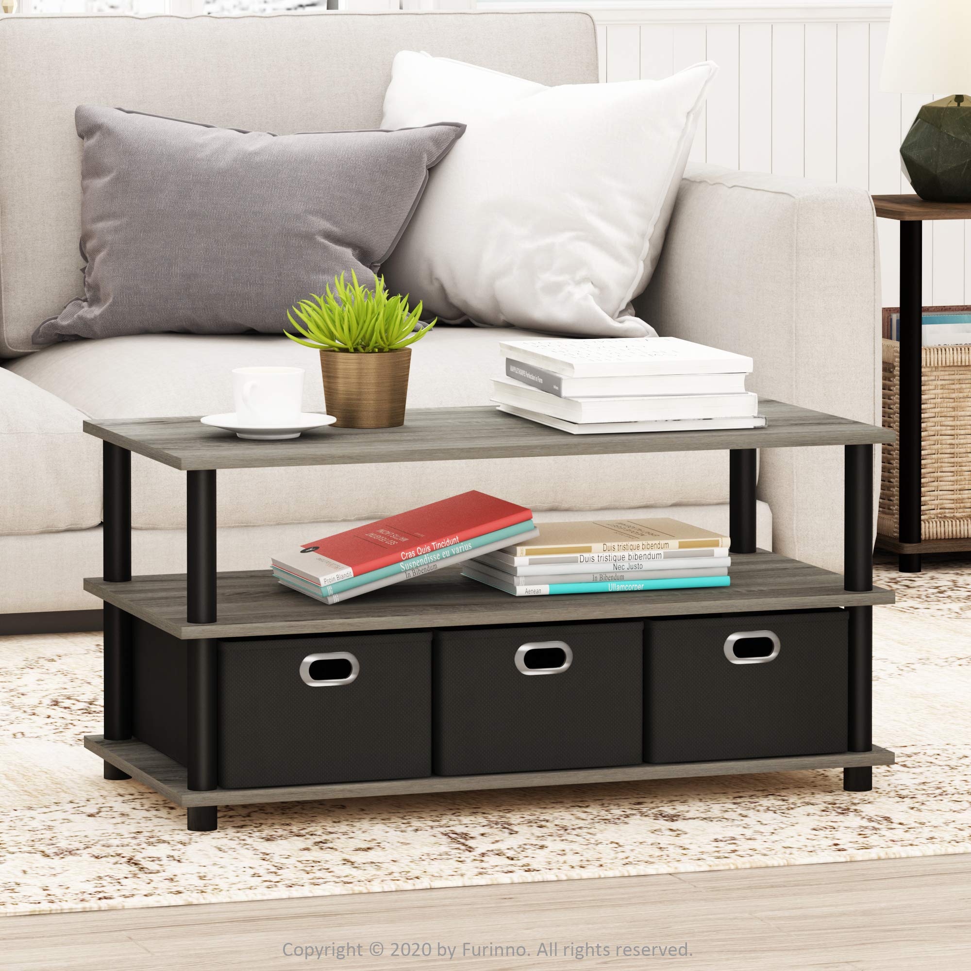Furinno Turn-N-Tube Coffee Table, 31.22D X 15.5W X 15.8H In, French Oak Grey/Black/Black