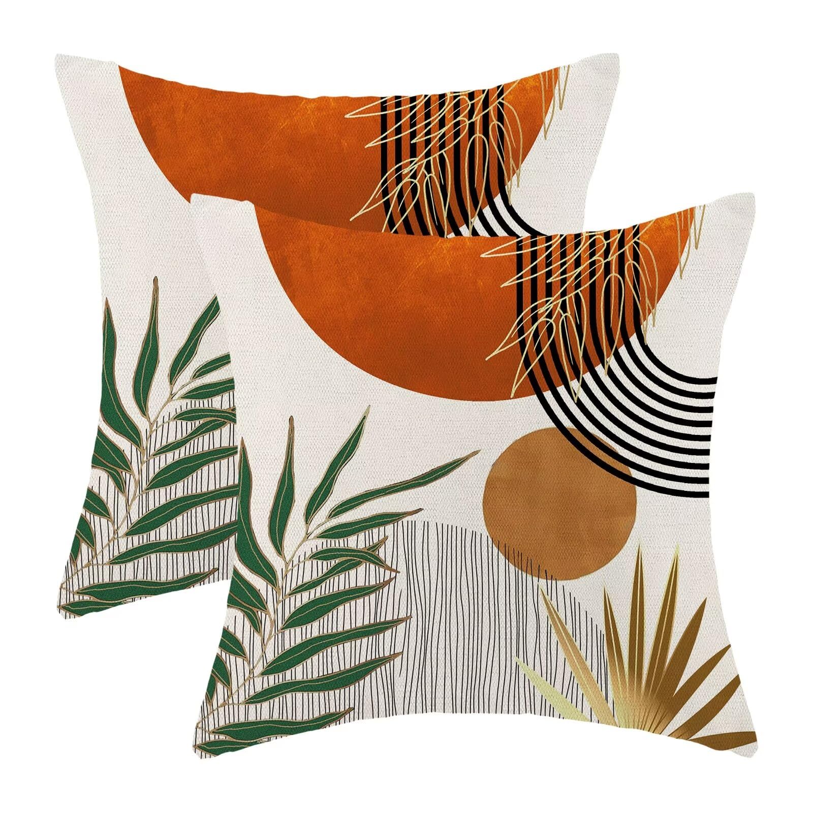 Boho Mid Century Pillow Covers 22X22 Set Of 2,Orange Gold Throw Pillowcase Geometric Aesthetic Sunset Outdoor Farmhouse Cushion