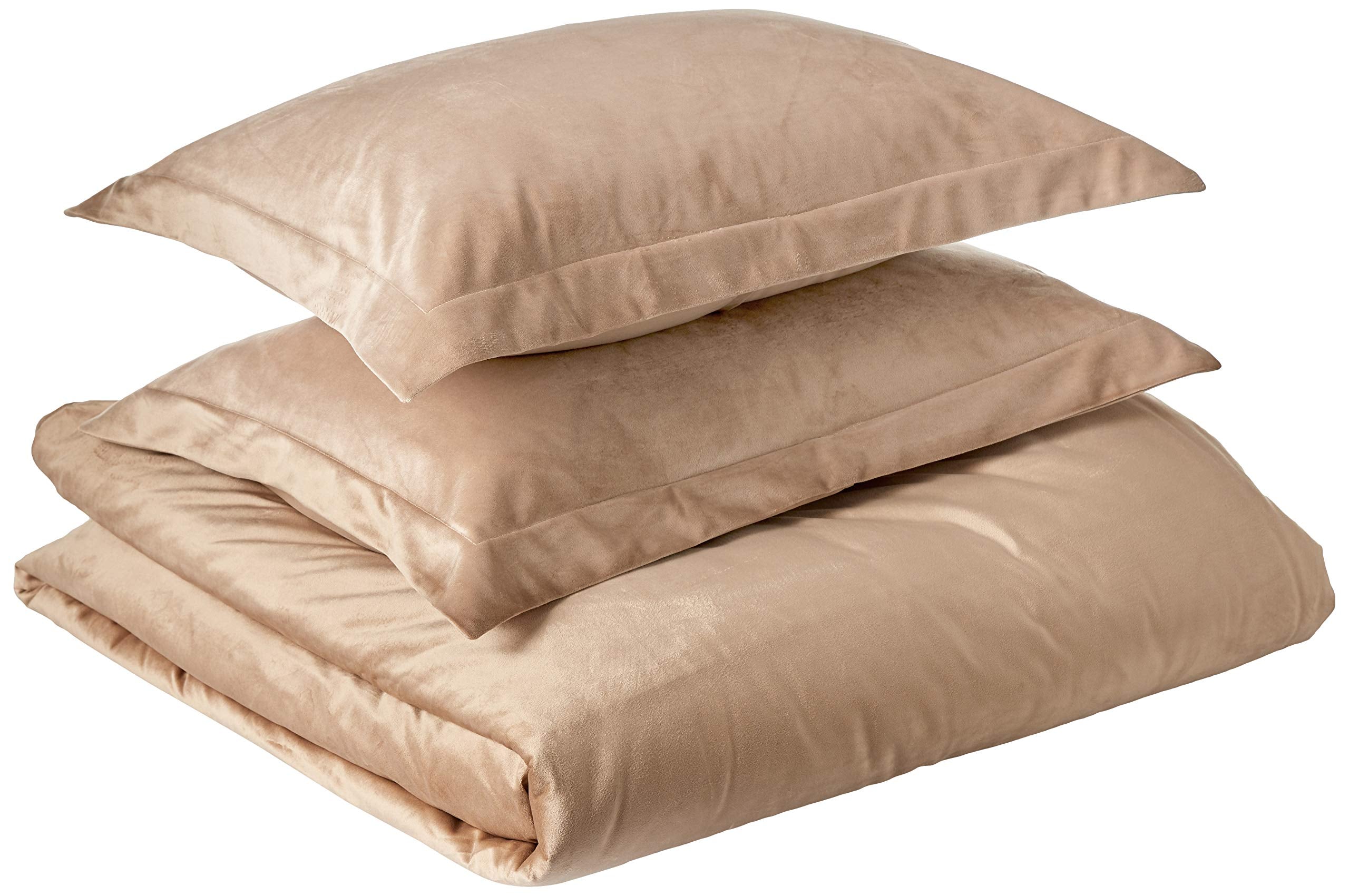 Tribeca Living Veniceduvet Venice Velvet Oversized Solid Duvet Set, Queen, Taupe