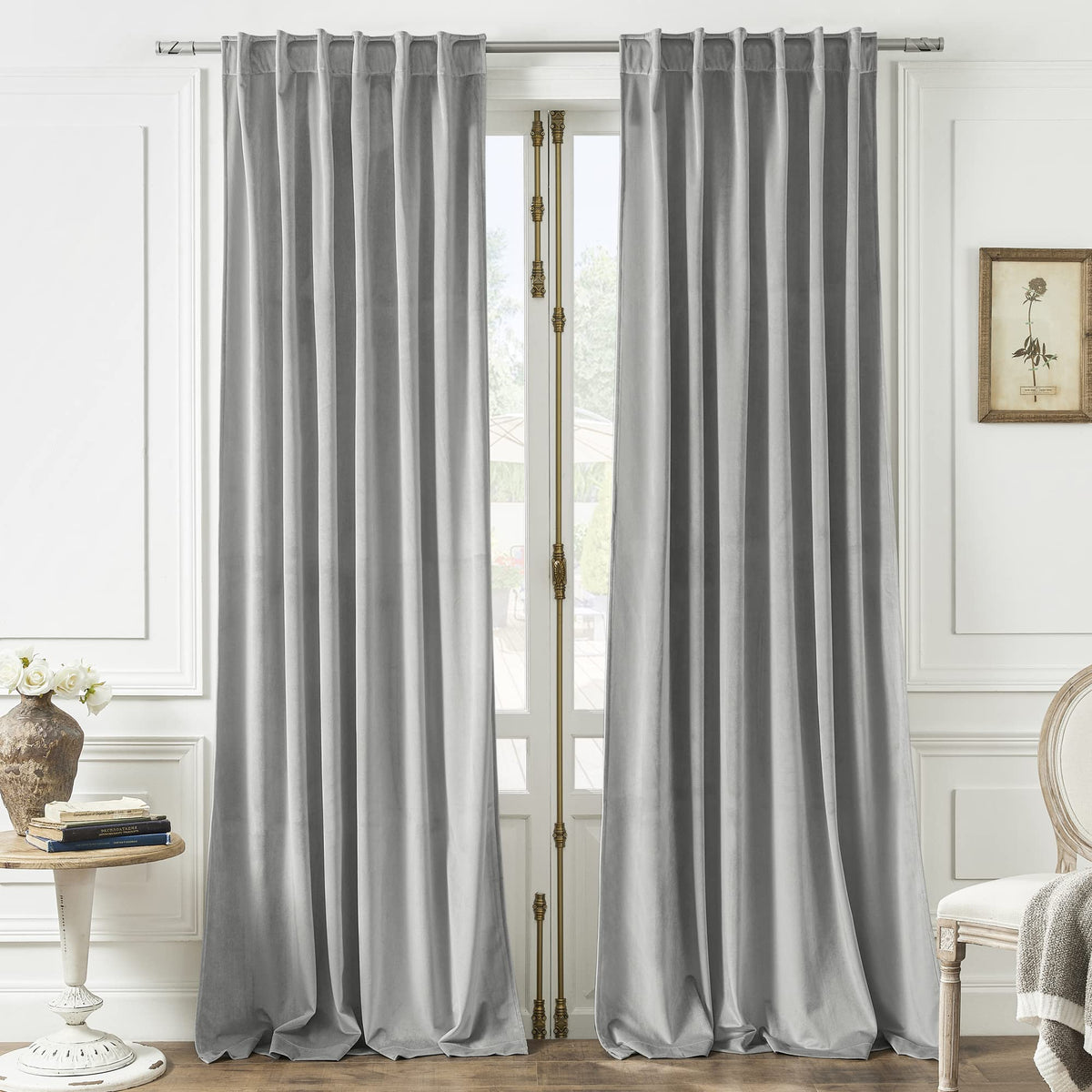 Timeper Silver Grey Velvet Curtains 63 Inches - Soft Luxury Curtains Thermal Insulated Soundproof Privacy Protect Light Diming D